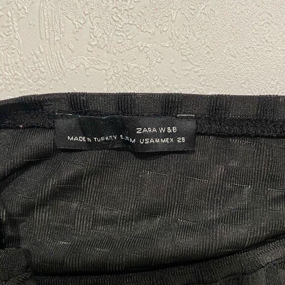 ZARA W&B Black Grid Sheer Long Sleeve Top | Size M - Picture 3 of 4